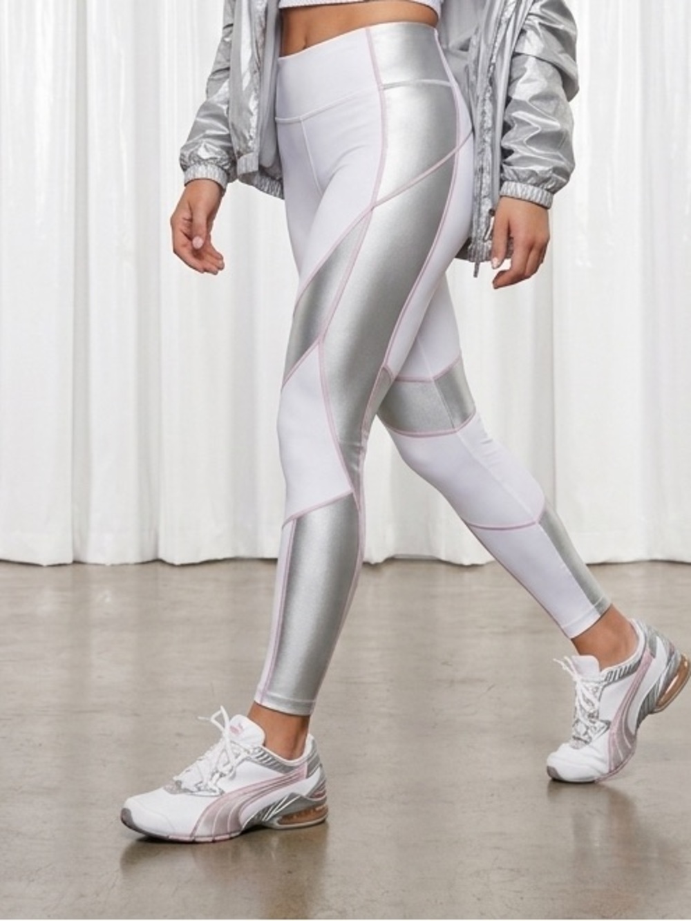 Puma White and Silver Metallic High-Waist
